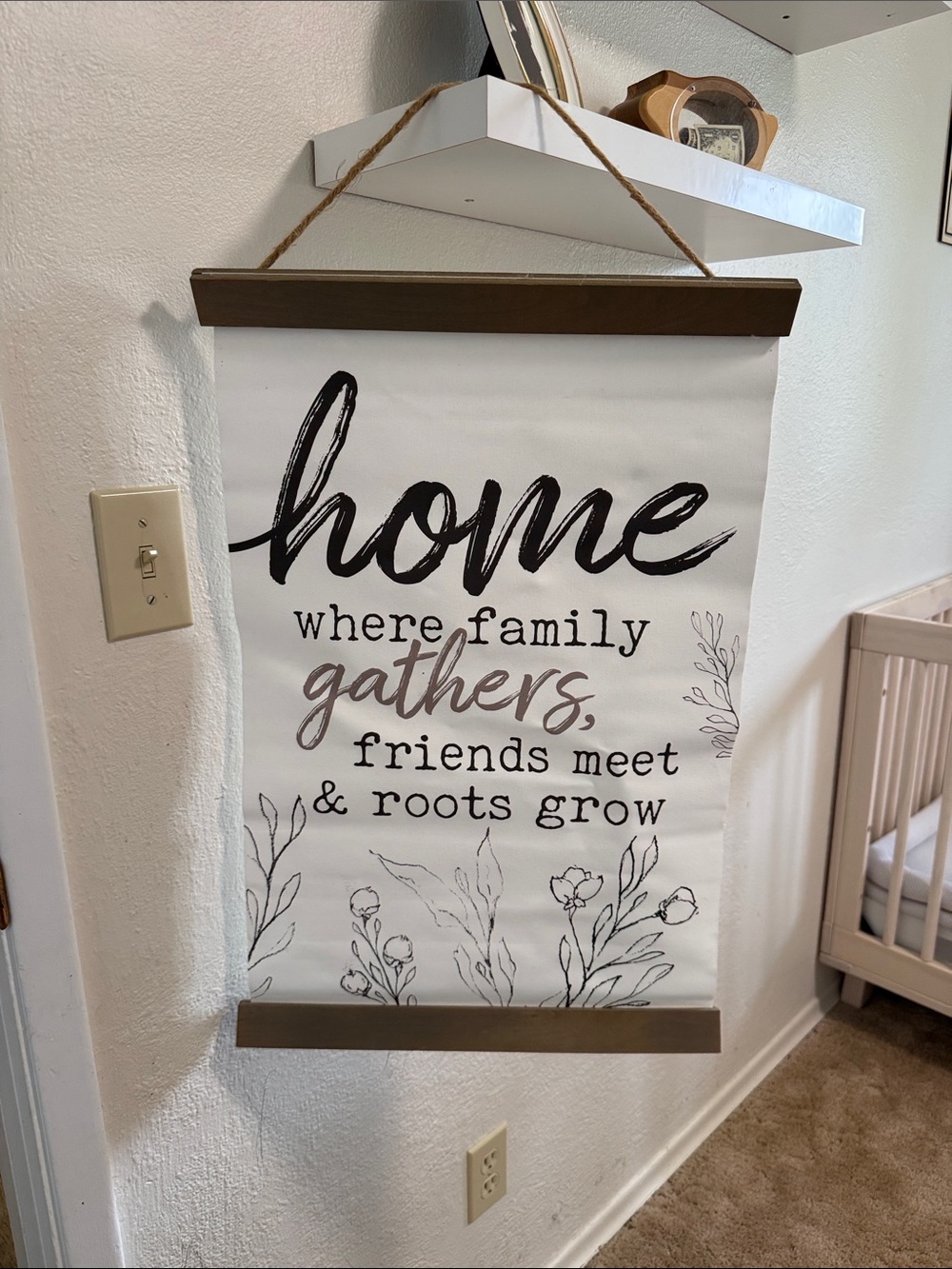 Neutral 'Home' Wall Tapestry Sign - Cream and Black